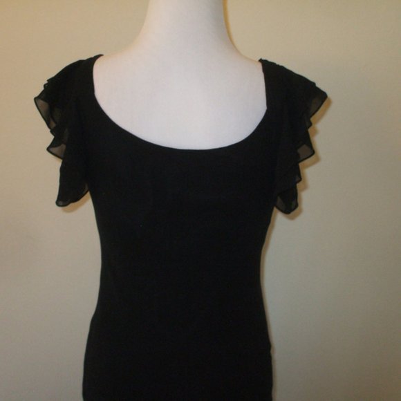 NEW 100% Silk Black Ruffle Sleeve Midi Dress - Picture 4 of 4